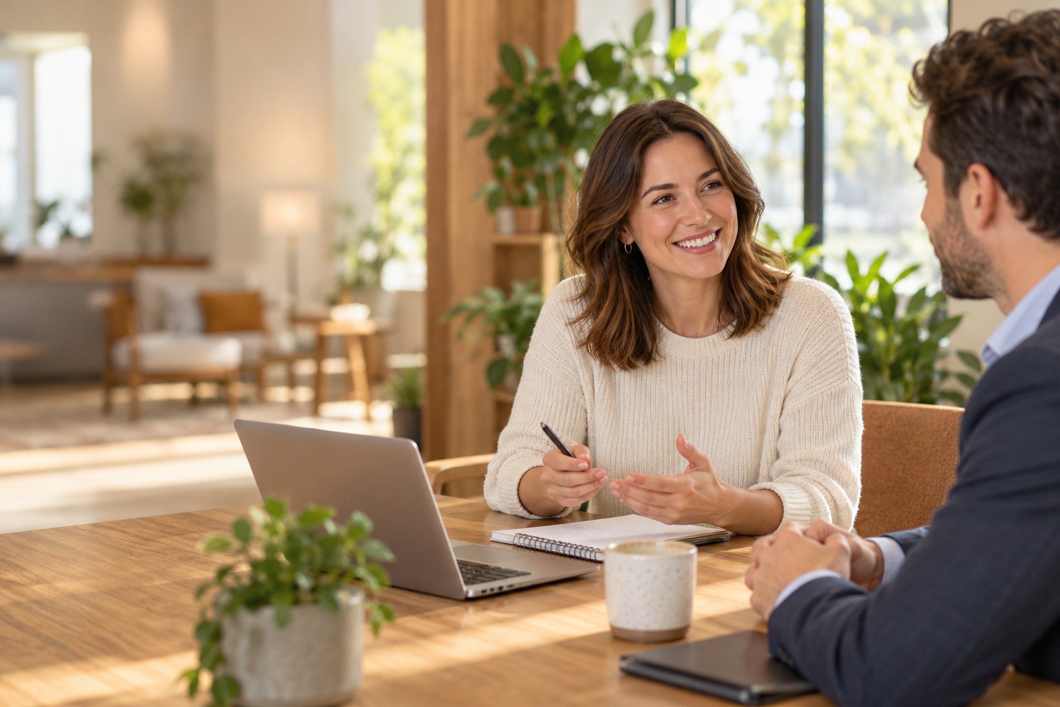 A recruiter and a candidate having a friendly conversation